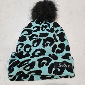 Justice Kids' Teal & Black Leopard Pom Beanie